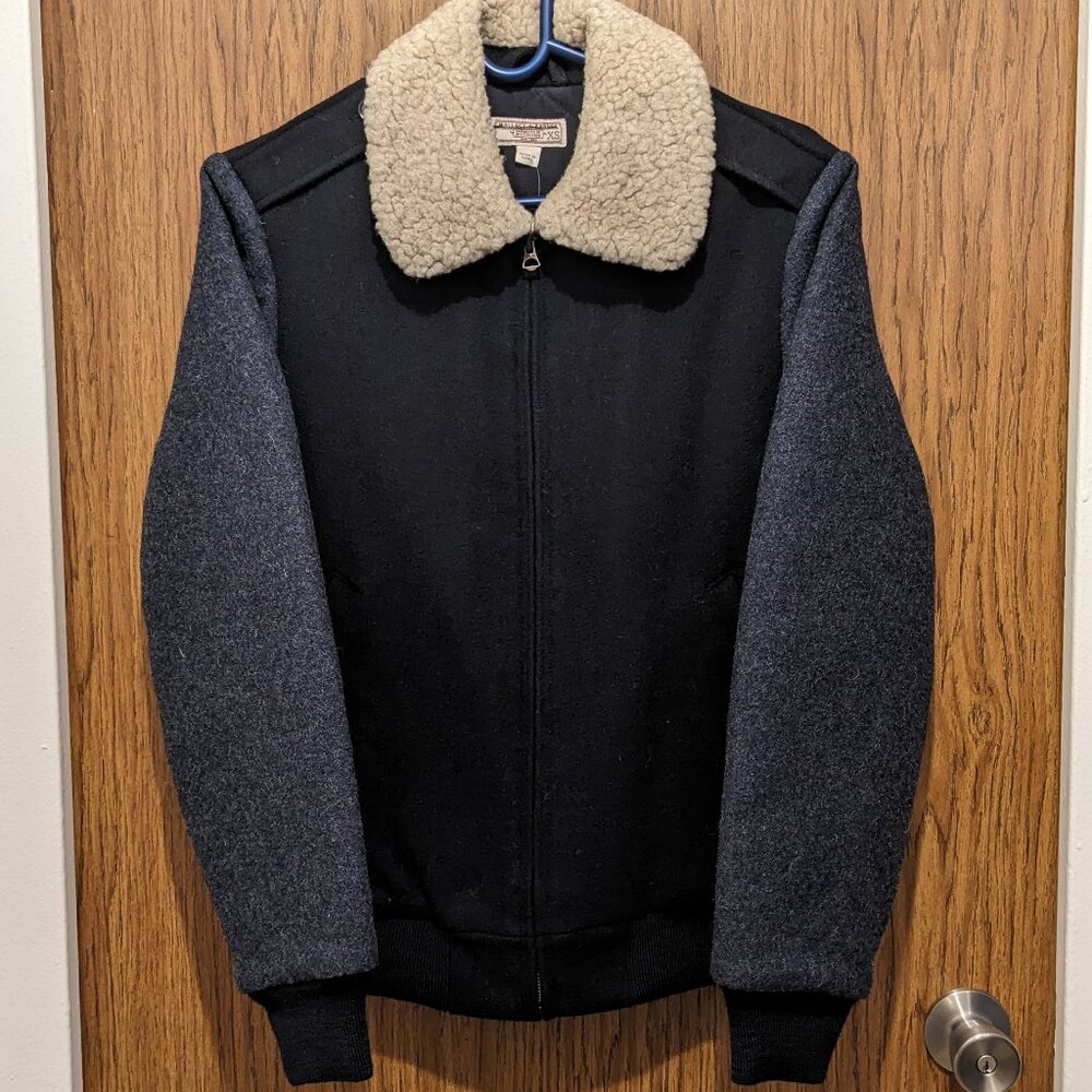 J. Crew Wallace & Barnes Wool Bomber Zip Jacket Quilt Lined Faux Fur C9558